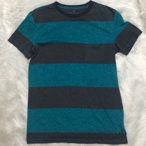 AEO Men’s teal & grey striped tee SMALL